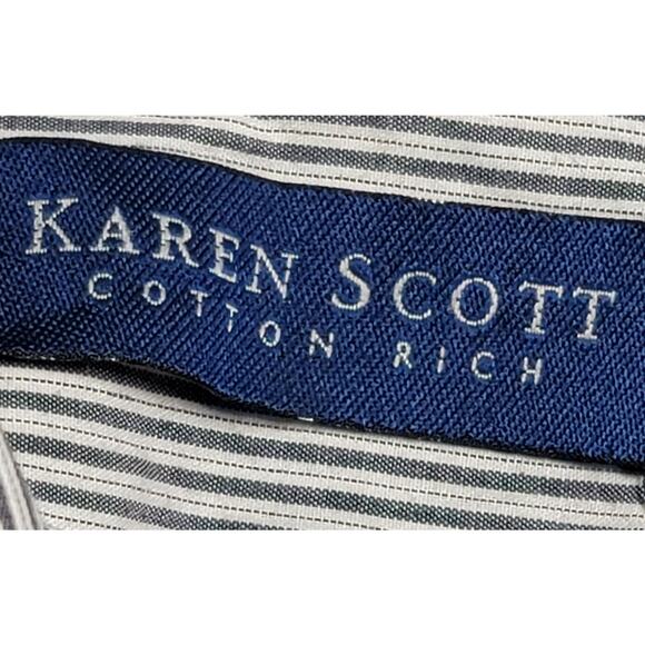 VTG Karen Scott Blue Striped Christmas Embroidered Scene Button Up Top Large - Picture 3 of 7